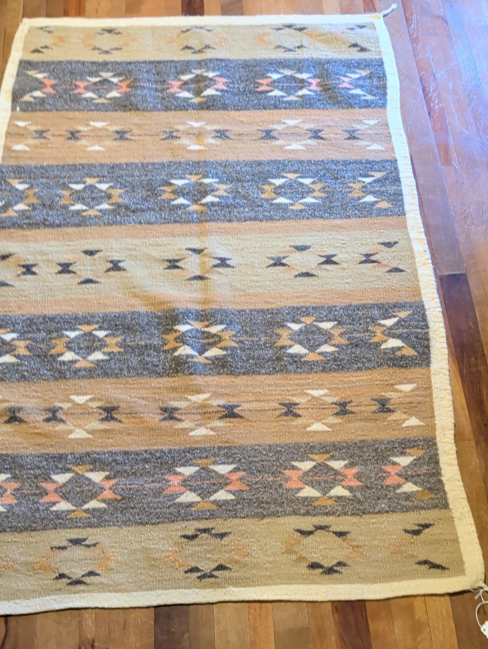 Vintage Beige, Gray, Pink & Cream Southwestern Wool Rug
